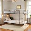 DORAFAIR Letto a Castello 90 x 200 cm in Metallo, con Rete a Doghe, con Scaletta e Protezione da Caduta, Letto a Castello Singolo, Nero