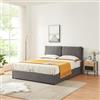 [en.casa] Struttura Letto Francese 140 x 200 cm con Zona di Riposo Ribaltabile e Contenitore Letto a 2 Piazze con Testiera Imbottita - Grigio Scuro