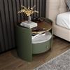 TINGTINGLI Comodino di lusso leggero, rotondo, in legno e vetro verde acqua, con cassetti, adatto alla camera da letto (Verde)