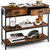 COSTWAY Tavolo Consolle in Legno, Tavolo da Ingresso con 2 Cassetti e Ripiani, Tavolino Multiuso e Moderno per Corridoio, Soggiorno e Ingresso,100 x 30 x 80cm, Marrone Rustico
