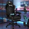 ALFORDSON Sedia da Gaming Massaggiante, Poggiapiedi Telescopico, Sedia Gamer con Cuscino Lombare & Poggiatesta, Ergonomico Sedie da Ufficio Schienale Regolabile 90-150°, Similpelle(Nera)