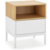 HOMN LIVING Comodino Nieve 1 cassetto, colore bianco/rovere, 45 cm (larghezza) 40 cm (profondità) 55 cm (altezza)