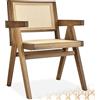 tectake® Sedia da pranzo con braccioli, Sedie Cucina Stile Boho, Poltroncina schienale largo, rattan ad intreccio viennese, struttura in legno massiccio, vernice protettiva - Rovere Chiaro