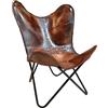 SAINTSTAG Sedia vintage in pelle anticata a forma di farfalla per rilassarsi, sedia pieghevole in pelle per arredamento per la casa, sedie reclinabili in pelle per soggiorno (copertura con gambe nere)