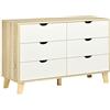 HOMCOM Cassettiera Camera da Letto 6 Cassetti, Comò Moderna con Maniglie Intagliate e Gambe a Trapezio, Mobiletto per Soggiorno, Cameretta e Corridoio in Legno, 120x40x76 cm, Bianco e Rovere