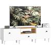 HOMCOM Mobile TV con 2 Ante a Ribalta, Cerniere Soft Close, Cassetto e Ripiano Aperto, Mobile Porta TV Fino a 70, 8 Gambe per Soggiorno o Camera da Letto, 150x35x45 cm, Bianco e Color Legno