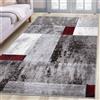 oKu-Tex Tappeto a pelo corto, tappeto di design, per soggiorno, altezza: 9 mm, pelo particolarmente morbido, motivo geometrico, moderno, grigio mélange rosso, qualità densa, 80 x 150 cm