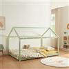 [en.casa] Letto per Cameretta a Forma di Casetta per Bambini e Adolescenti - Struttura in Legno di Pino, Stile Montessori, Piazza e Mezza 120 x 200 cm, Menta Verde