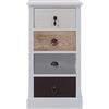 Rebecca Mobili Comodino bianco nero beige, cassettiera 4 cassetti, legno paulownia, stile shabby, camera bagno sala - Misure: 69 x 37 x 27 cm (HxLxP) - Art. RE4310