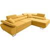 Robin Inspire Saturn Premium Divano angolare con funzione letto cassetto per biancheria e cuscini Poggiatesta regolabili stile moderno giallo angolo a destra 272 x 200 x 90
