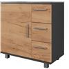 Vicco Mobiletto per lavabo Ilias, Antracite/Rovere dorato, 60 x 60.8 cm con anta e 3 cassetti, con intaglio per sifone per l'installazione su lavabo