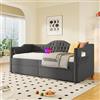 Soweiz Letto imbottito per divano semplice, multifunzionale, con ricarica USB di tipo C e 2 cassetti, telaio del letto (materasso non incluso) (grigio Linen, 90 x 200 cm)