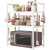 Rrlihjgu Griglia per forno a microonde, supporto per microonde regolabile | Scaffali per panettieri per cucine - Scaffale portaoggetti regolabile da appoggio con ganci per cucina