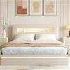 FOERPL Letto contenitore 160x200 con LED, letto capitonné con contenitore, letto matrimoniale con LED, struttura del letto con testiera in velluto, letto imbottito con rete a doghe in legno, senza