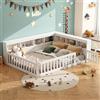 Trdlpyn Montessori Letto a Terra per Bambini 140 x 200CM, Comodino con Vano Contenitore, Presa e USB, letto Piazza e Mezza per Bambini, Struttura letto in Legno Massiccio, con Rete a doghe (Senza Materasso)