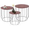 IlGruppone Set 3 Tavolini Da Salotto Sovrapponibili Rotondi Design Moderno Tavolo Divano Top In Legno Struttura In Acciaio Stile Industrial Vano Porta Oggetti - Marrone - Modello 2