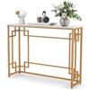 COSTWAY Tavolo Consolle Moderno, Tavolo da Ingresso Stretto con Cornice Geometrica Dorata, Piano Effetto Marmo Bianco e Dispositivo Anti-Ribaltamento, 110 x 30 x 81 cm