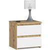 AKORD | Comodini Picolo con 2 Cassetti | Armadio Camera da Letto | Mobiletto Multiuso | Cassettiera Scrivania | Salvaspazio | | 40 x 40 x 35 cm | 16mm Pannello laminato | Rovere Artigianale | Bianco