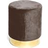 Tata Home Pouf Sgabello Cilindrico Velluto con Anello Dorato per Salotto o Camera Cameretta Pouff Poggiapiedi di Design Moderno (Marrone)