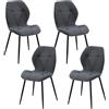 HJhomeheart Set di 4 Sedie da Pranzo, Sedie da Cucina Moderne, Sedie Imbottite con Gambe in Metallo, Cuscini in Tessuto con Motivo a Rombi, Grigio scuro