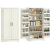 HOMCOM Credenza da cucina, mobile da cucina, armadio per porcellane, 5 livelli, con ante e ripiani regolabili, 60 x 40 x 120 cm, venatura del legno, crema
