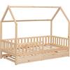 Happy Garden Letto a Cabina 190x90cm in Legno Marceau, Struttura in Pino Massiccio con Rete a doghe, Barre di Sicurezza e Letto a Scomparsa