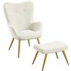 Yaheetech Set Poltrona da Salotto Imbottita con Pouf in Velluto a Coste con Schienale Braccioli per Camera da letto/Caffè/Soggiorno/Lettura Beige