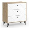 Vicco Cassettiera per camera da letto Nizza, Rovere artigianale, 80.2 x 82.6 cm con 3 cassetti, da utilizzare come superficie d'appoggio accanto al letto