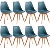 EGGREE Set di 8 Sedie Sala da Pranzo Sedie da Cucina con Gambe in Legno Sedie Ufficio Imbottita in Pelle PU Moderne Design, Morandi Blu Scuro