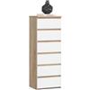 AKORD | Cassettiera a 6 Cassetti | Credenza Alta | Moderna Mobiletto per Soggiorno Sala da Pranzo Camera da Letto Corridoio Bagno | Armadio Cameretta | 35x40x109 cm | Rovere Sonoma | Bianco
