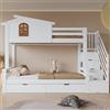 Arhatreya Letto a castello 90 x 200 cm, culla con finestra, letto a castello con due cassetti, letto in legno con armadio ad angolo, letto per camera da letto dei bambini (senza materasso) bianco+