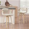 Zouron Set di 2 sgabelli da bancone in legno (noce), sgabelli da bar girevoli con schienale (poliestere), sgabelli da bancone, per isola cucina, bar, beige