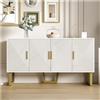 Wyibwy Credenza moderna di lusso bianca,credenza soggiorno, con ante in finitura lucida e maniglie dorate, design a 4 ante, ripiani regolabili in altezza,150x40x82cm