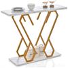 GIANTEX Consolle effetto marmo, tavolo da ingresso tavolo da ingresso struttura in metallo a forma di farfalla, tavolino stretto tavolino da caffè con 2 ripiani, credenza lunga, credenza da tavolo