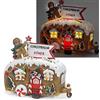 EMPOTEC Scena Natalizia Roulotte Camper Pan di Zenzero Biscottino Soprammobile Centro Tavola con Luci LED Decorazione in Resina Idee Regalo Natale 25x22x10cm