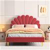 BPKADHY Letto imbottito 140 x 200 cm, letto per bambini con rete a doghe, letto con testiera a forma di conchiglia, letto matrimoniale per ragazzi e ragazzi, tessuto di velluto, colore rosso fagiolo