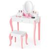 LIFEZEAL Tavolo da toilette per bambini in legno con sgabello, tavolo da trucco con specchio girevole a 360° e piano rimovibile, tavolo da toilette per ragazze con 3 cassetti (bianco)