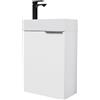 Planetmöbel Mobile bagno sottolavabo 40 cm con rubinetto nero opaco, mobiletto bagno con lavabo per bagni piccoli, WC ospiti, bianco