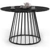 IDMarket - Tavolo da pranzo rotondo per 6 persone YUNA con piano in marmo nero effetto ALASKA e gamba in filo metallico nero 110 cm