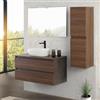 Inbagno Mobile bagno sospeso 100 cm ossido e noce canaletto con top, lavabo in appoggio e specchio reversibile 60x80 cm, KLEO