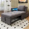 SUKY Divano letto imbottito 3 in 1 multifunzione, per piccoli spazi, divano in tessuto di lino con schienale regolabile, il bracciolo dispone di strisce luminose a LED e connettori USB-C (grigio scuro