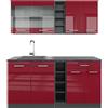 Vicco Cucina completa R-Line, Rosso lucido/antracite, 160 cm senza piano di lavoro, adatto per l'espansione individuale con moduli aggiuntivi