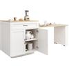 Senmate Tavolo Cucina Estraibile con Rotelle - Isola Multifunzione Allungabile per 2-6 Persone, Bianco in MDF, 2 Cassetti + 2 Ripiani + Scaffale Spezie, Design Moderno per Piccoli Spazi