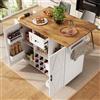 KUAKE Carrello per isola da cucina con piano di lavoro pieghevole, armadio su ruote con cassetto e portaspezie e 2 ante, isola mobile per cucina e sala da pranzo (bianco -1)