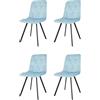 KEKOHOME Set 4 sedie sala da pranzo PARADISO gambe in acciaio nero opaco, velluto azzurro