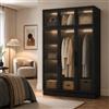 DEZAGCE Armadio guardaroba 6 ante vetro temperato, camera da letto lampada integrata 5 sezioni, MDF 120x48x190 cm nero
