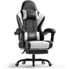 TRIUMPHKEY Sedia da Gaming Massaggiante,Sedia Gamer con Poggiapiedi Telescopico,Regolabile 90-150°,Poltrona da Gaming con Poggiatesta e Cuscino Lombare,Sedie da Ufficio,Portata 150kg(Bainco)