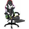 Bricozone Sedia Gaming Con Led Poltrona Scrivania Ufficio Racing PC Gioco Girevole Reclinabile Ecopelle Rotelle Cuscino Supporto Lombare Poggiapiedi Poggiatesta Braccioli Altezza Regolabile (Nero E Bianco)