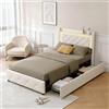 HOOGDLJ Letto singolo con contenitore 90x200 cm, letto imbottito con LED e USB, con 2 cassetti, con rete a doghe e testiera, letto per ragazzi con contenitore, in velluto, senza materasso (Beige-B, 90x200 cm)