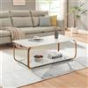 [en.casa] Tavolino Centrale da Salotto a Piano Rettangolare e Ripiano Tavolo Basso Elegante da Caffè a Telaio in Acciaio per Soggiorno 120x60x43 cm - Effetto Marmo Bianco/Dorato